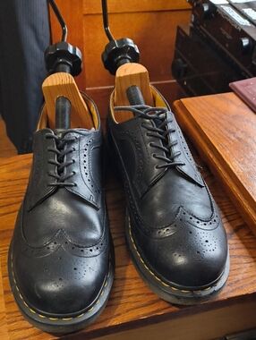 Dr. Martens Black Brogue Derby Shoes with Yellow Stitching